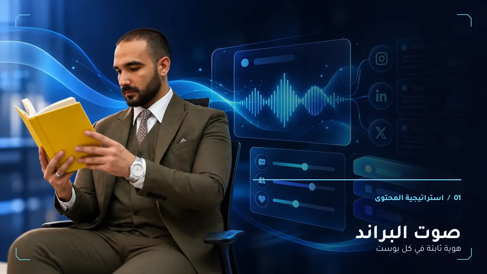 مصباح بكري مع رسم يوضح بناء صوت العلامة التجارية في المحتوى